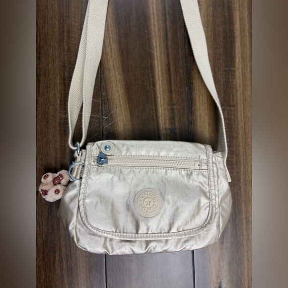 Beige Gold Kipling Crossbody Messenger Purse Handbag Bag Gorilla Keychain y2k - Picture 3 of 8